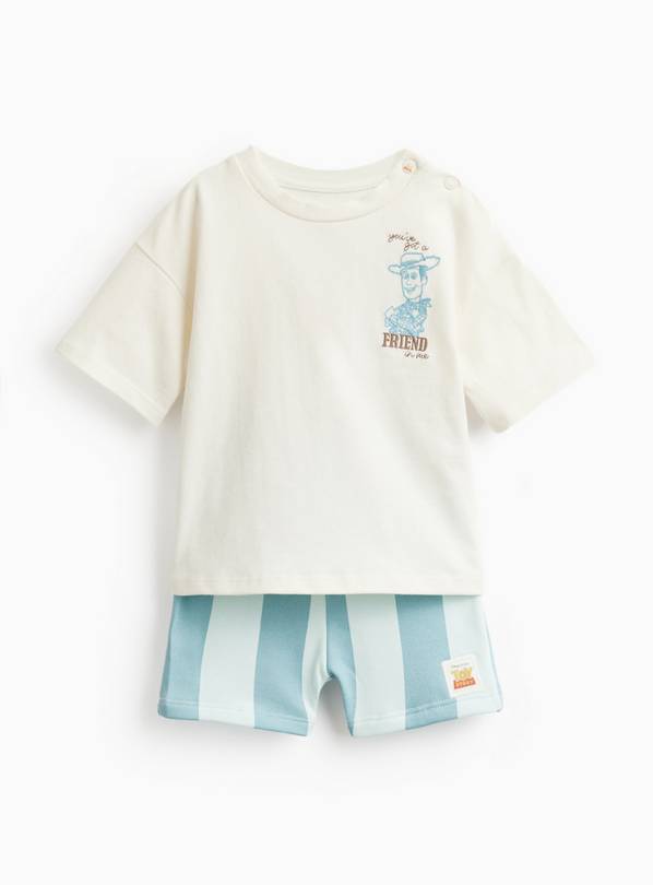 White Toy Story Print T-Shirt & Stripe Shorts Set Up to 3 mths